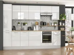 Scandi Kitchen Unit 9 Cupboards Oven Housing Larder Set 280cm White High Gloss - Ella - thumbnail 1