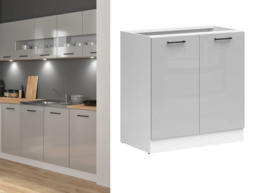 Kitchen Cabinet 800mm Base 2 Door Modern Freestanding Cupboard Unit 80cm Light Grey Gloss - Junona - thumbnail 1