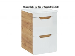 Wall Hung Vanity Unit with Ceramic Sink Slim 40cm 400mm Drawer Bathroom Storage White Gloss Oak - Aruba - thumbnail 3