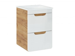 Wall Hung Vanity Unit with Ceramic Sink Slim 40cm 400mm Drawer Bathroom Storage White Gloss Oak - Aruba - thumbnail 2