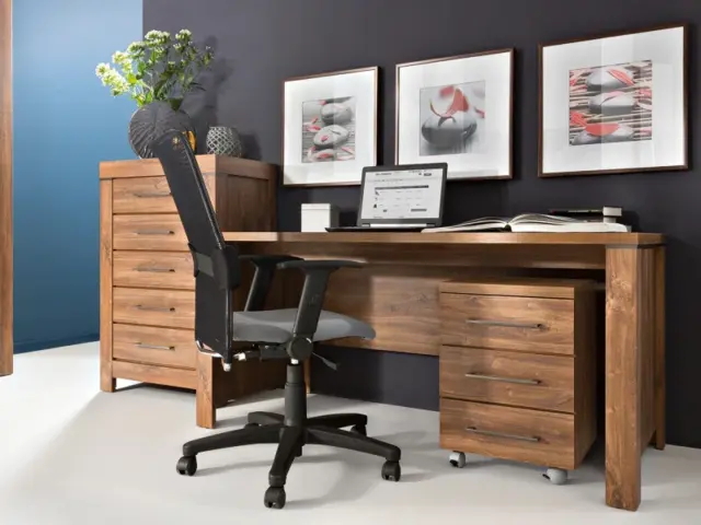 Computer Desk Work Station Modern Large Home Office Study Table 160cm Medium Oak Effect - Gent - image 1
