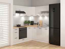 Kitchen Corner Cabinets Set 11 Units White Gloss Modern L Shaped Complete DIY Freestanding Cupboards - Junona
