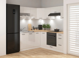 Kitchen Corner Cabinets Set 11 Units White Gloss Modern L Shaped Complete DIY Freestanding Cupboards - Junona - thumbnail 2