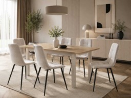 Compact Dining Table Beige and Light Oak 4 6 8 Seater Extending 120cm to 160cm – Ramen Midi - thumbnail 3