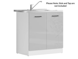 Kitchen Sink and Unit Under Sink Cabinet 800mm Stainless Steel Sink Complete Freestanding Light Grey Gloss - Junona - thumbnail 2