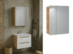 600mm Bathroom Mirror Cabinet Oak Narrow Wall Mounted Mirrored Slim Storage Unit - Aruba - thumbnail 3