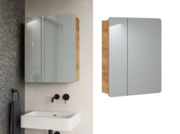 600mm Bathroom Mirror Cabinet Oak Narrow Wall Mounted Mirrored Slim Storage Unit - Aruba - thumbnail 1