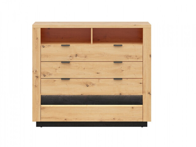 2 Over 4 Chest of Drawers Storage Cabinet with LED Light Display Artisan Oak and Black Effect 116.5cm - Ostia - image 1