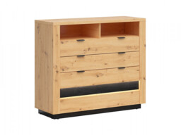 2 Over 4 Chest of Drawers Storage Cabinet with LED Light Display Artisan Oak and Black Effect 116.5cm - Ostia - thumbnail 3