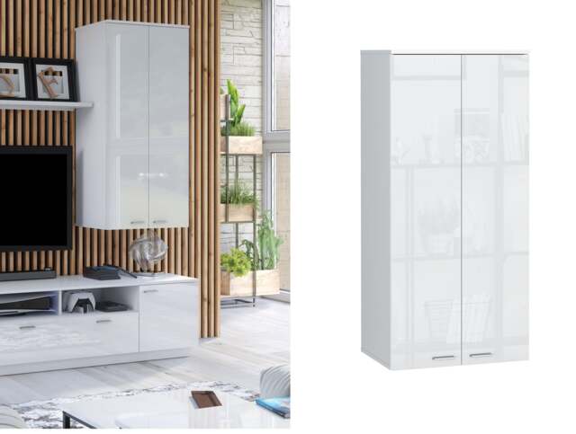 White Gloss Wall Unit Tall Cabinet Storage Living Room Bedroom Furniture – Sol - image 1