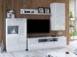 White Gloss Wall Unit Tall Cabinet Storage Living Room Bedroom Furniture – Sol - thumbnail 2