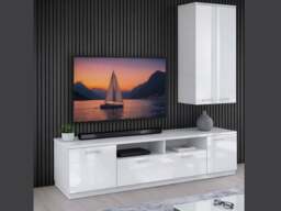 White Gloss Wall Unit Tall Cabinet Storage Living Room Bedroom Furniture – Sol - thumbnail 3