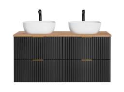 Double Vanity Unit with Basin 1200mm Oak Countertop Black Bathroom Cabinet Fluted Wall Hung Floating Drawers - Adel - thumbnail 3