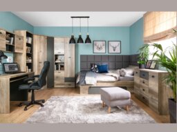 Large Corner Wardrobe L Shaped Free Standing Double 2 Door Bedroom Storage Oak Dark Grey Rustic Urban - Malcolm - thumbnail 3