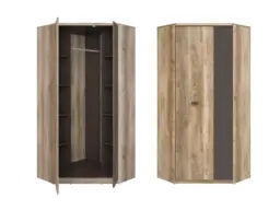 Large Corner Wardrobe L Shaped Free Standing Double 2 Door Bedroom Storage Oak Dark Grey Rustic Urban - Malcolm - thumbnail 1