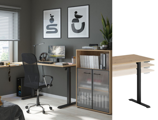 Standing Desk Rising Height Adjustable Motorised Electric Frame Sit Stand Home Office 140cm Left Corner Desk in Oak Finish - Space Office - image 1