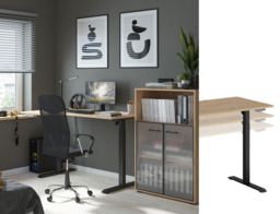 Standing Desk Rising Height Adjustable Motorised Electric Frame Sit Stand Home Office 140cm Left Corner Desk in Oak Finish - Space Office - thumbnail 1