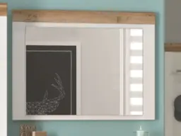 Wall Mounted Rectangular Mirror Hallway Bedroom Living Room White Gloss/Oak Effect Scandinavian - Holten - thumbnail 1