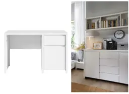 White Desk with Drawers 120cm Modern Home Office Study Deep Computer Table with Handless Storage Cabinet - Kaspian