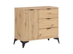 Small Sideboard Storage Cabinet Modern Compact 90cm Drawer Unit Slatted Oak Effect with Black Legs – Lamea - thumbnail 4