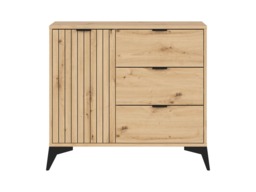Small Sideboard Storage Cabinet Modern Compact 90cm Drawer Unit Slatted Oak Effect with Black Legs – Lamea - thumbnail 3