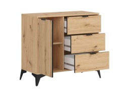 Small Sideboard Storage Cabinet Modern Compact 90cm Drawer Unit Slatted Oak Effect with Black Legs – Lamea - thumbnail 2