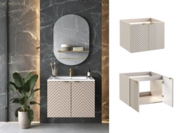 Bathroom Vanity Unit 2 Door Wall Cabinet 600mm Floating Ribbed Fluted Furniture Cashmere Beige - Cara - thumbnail 1