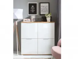 Modern Square Small 4-Door Sideboard Unit Storage Cabinet White Gloss/Oak - Zele