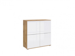 Modern Square Small 4-Door Sideboard Unit Storage Cabinet White Gloss/Oak - Zele - thumbnail 4