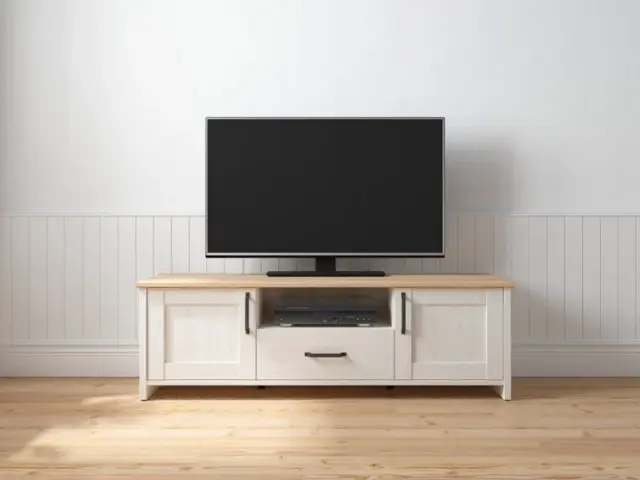 TV Unit with Drawer Modern Storage Cabinet 160cm Scandi White Pine and Oak Effect - Loksa - image 1