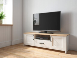 Scandi 2 Door 1 Drawer TV Entertainment Cabinet 160cm Soft Closing White Pine/Oak Effect Finish - Loksa - thumbnail 2