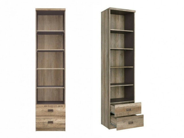 Urban Tall Bookcase Shelf Storage Shelving Bookcase Unit with 2 Drawers Oak Effect and Grey Finish - Malcolm - image 1