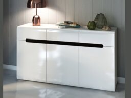 White Gloss Sideboard with Drawers Large Dresser Cabinet Wenge Dark Wood or Black Gloss Inserts 150cm - Azteca - thumbnail 2