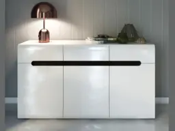 White Gloss Sideboard with Drawers Large Dresser Cabinet Wenge Dark Wood or Black Gloss Inserts 150cm - Azteca