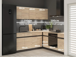 Corner Kitchen Cabinets Set Left Fitted Units Oak and Dark Wood Freestanding 8 Cupboards Complete DIY - Junona - thumbnail 2