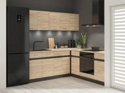 Corner Kitchen Cabinets Set Left Fitted Units Oak and Dark Wood Freestanding 8 Cupboards Complete DIY - Junona