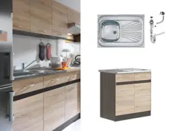 Kitchen Sink and Base Unit All-in-One Complete 800mm Cabinet with Sit on Sink 800 x 600 Stainless Steel - Junona