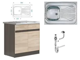 Kitchen Sink and Base Unit All-in-One Complete 800mm Cabinet with Sit on Sink 800 x 600 Stainless Steel - Junona - thumbnail 4