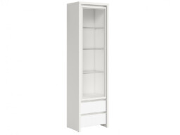 Tall Glass Display Cabinet Slim Narrow Dresser Unit with Drawers Modern White Matt - Kaspian - thumbnail 4