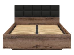 Double Ottoman Bed Frame Luxury Euro 140cm Lift Up Storage Bed Dark Oak Black Eco Leather Headboard - Kassel - thumbnail 4