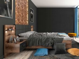 Double Ottoman Bed Frame Luxury Euro 140cm Lift Up Storage Bed Dark Oak Black Eco Leather Headboard - Kassel - thumbnail 3