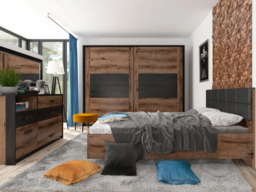 Double Ottoman Bed Frame Luxury Euro 140cm Lift Up Storage Bed Dark Oak Black Eco Leather Headboard - Kassel - thumbnail 2