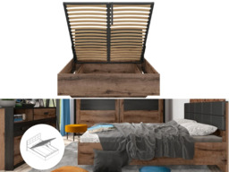 Double Ottoman Bed Frame Luxury Euro 140cm Lift Up Storage Bed Dark Oak Black Eco Leather Headboard - Kassel - thumbnail 1