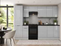 Kitchen Cabinets Set 8 Units with 600mm Larder Cupboard Modern Light Grey Gloss 300cm Set - Star - thumbnail 1