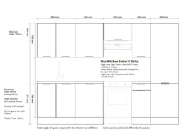 Kitchen Cabinets Set 8 Units with 600mm Larder Cupboard Modern Light Grey Gloss 300cm Set - Star - thumbnail 3