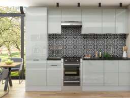 Kitchen Cabinets Set 8 Units with 600mm Larder Cupboard Modern Light Grey Gloss 300cm Set - Star - thumbnail 1