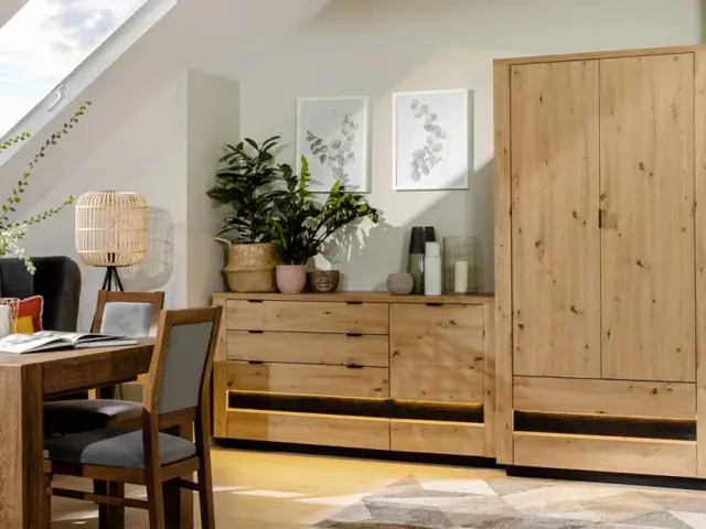 Storage Set Double Wardrobe Large Sideboard Soft Close Artisan Black Oak with LED Lights Boho - Ostia - image 1