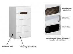 60cm Wide Chest of Drawers White Gloss Tallboy Modern Tall Storage Unit Handleless Black Brown Inserts - Azteca - thumbnail 4