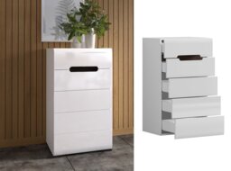 60cm Wide Chest of Drawers White Gloss Tallboy Modern Tall Storage Unit Handleless Black Brown Inserts - Azteca - thumbnail 2