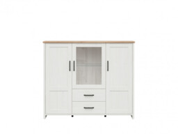 Large Glass Display Cabinet Buffet Sideboard 160cm Soft Close LED Lights White Pine / Oak Effect - Loksa - thumbnail 3